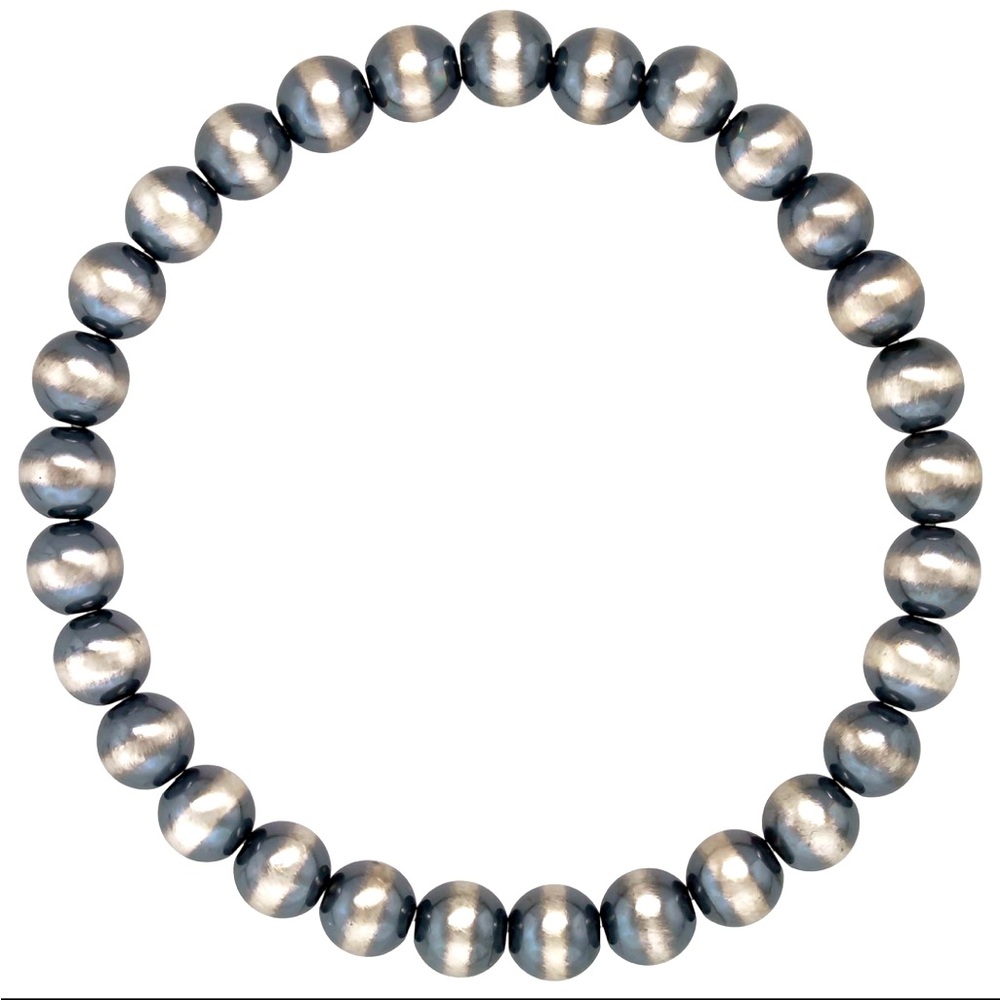 Navajo Pearls Bracelet Real Sterling silver beads stretchy, 6mm handmade USA